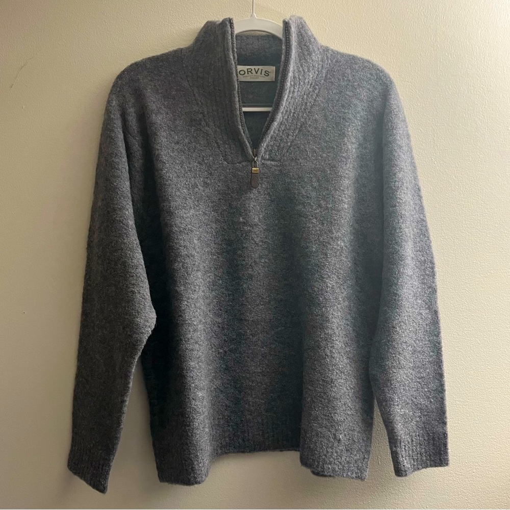Orvis Sweater Men’s Medium Wool Alpaca Blend Gray Quarter Zip Pullover